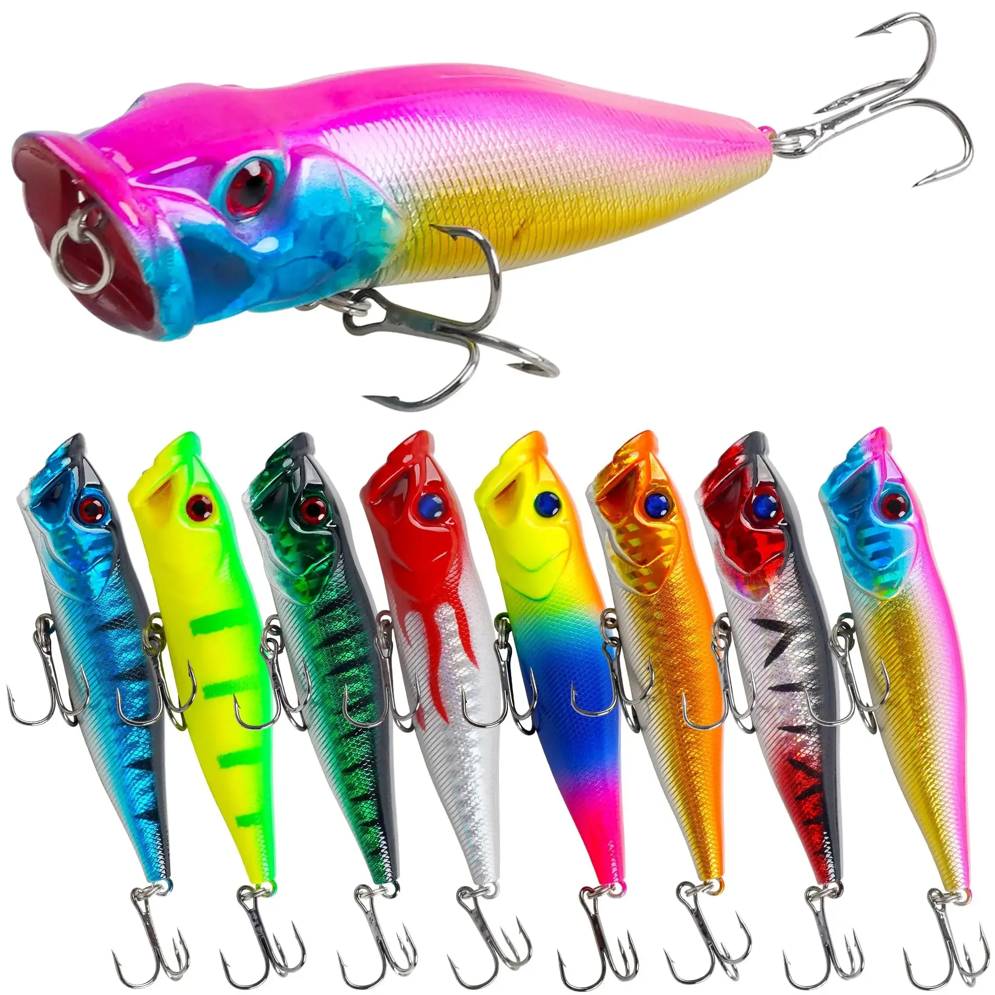 8PCS Fishing Lures Popper Lures Shadllow Deep Diving Swimbait Crankbait Fish Wobble Hard Fishing Baits for Bass Trout Freshwater and Saltwater Fish Tackles 3.54inch4.0inch