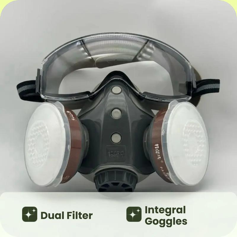 Reusable Industrial Gas Mask with 2 Filters, Dustproof Paint Spray Mask with Goggles, Protective Mask for Chemical Work