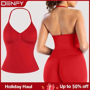 DENFY Impact Longline Strappy Top Fitness Gymwear Women Impact Longline Halter Tops Sportswear Workout Longline Tank Top Compression Gym