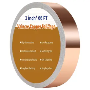 Copper Tape (1inch X 66 FT), Copper Foil Tape with Conductive Adhesive for Stained Glass, Guitar, EMI Shielding, Crafts, Electrical Repairs and Grounding