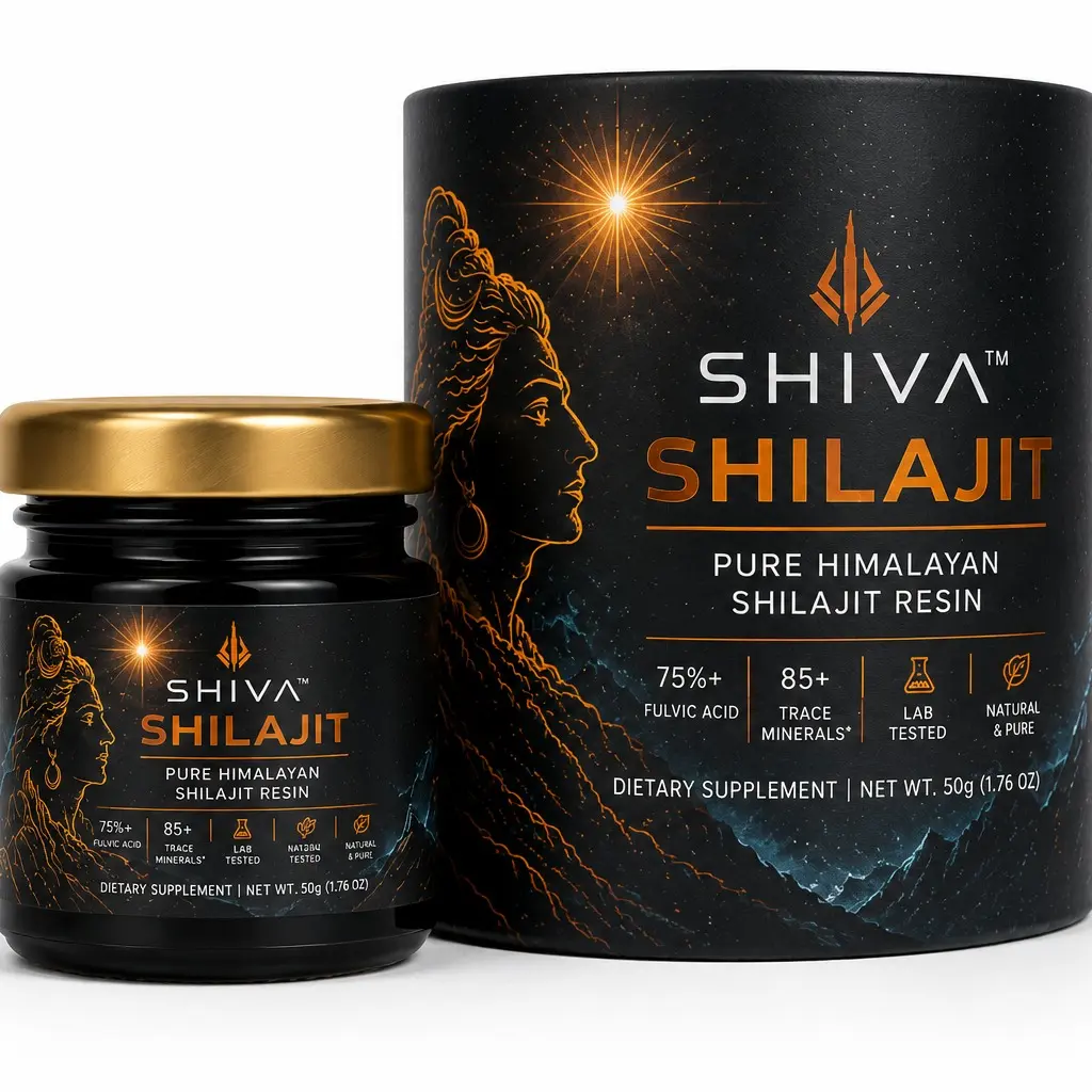 Pure Himalayan Shilajit Resin • Blessings of Shiva, Lord of the Mountains • Strong Earthy Taste • No Sugar, No Fillers, No Sweeteners • 75%+ Fulvic Acid • 85+ Trace Minerals • Ancient Himalayan Ayurvedic Tradition • 50g • 100 Servings