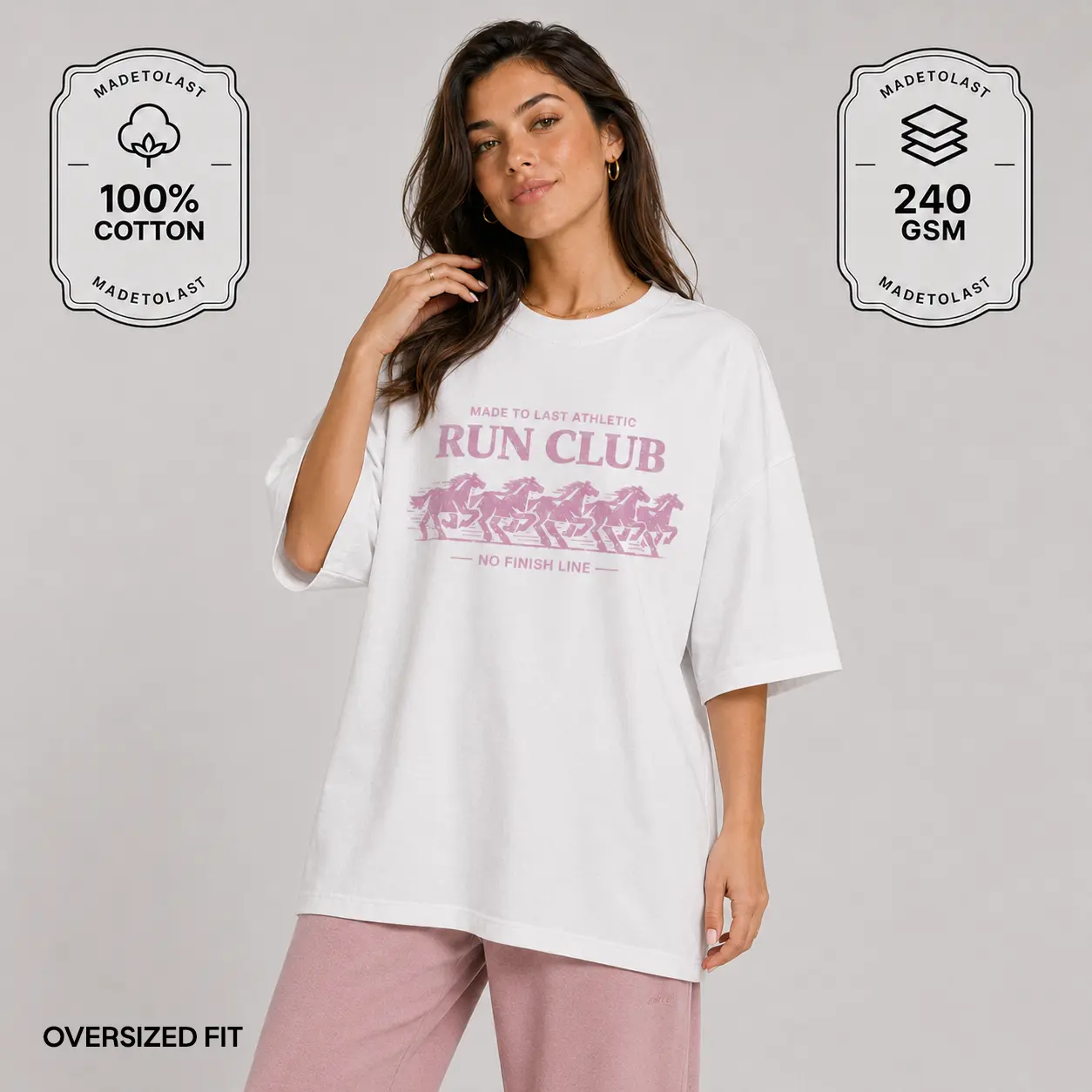 Run Club Pink Tee │ MADETOLAST Oversized Athletic Everyday Cotton T-Shirt (Recommend Sizing Down)