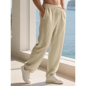 Men's Loose Fit Linen Yoga Pants, Casual Home Wear, Autumn New Arrival, American Style, Simple Luxury Design, Comfortable Long Leggings