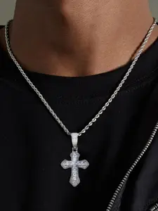 Men's Rhinestone Decorated Cross Pendant Necklace, Stainless Steel Jewelry for Party, Daily Clothing Decor, Trendy All-match & Exquisite Jewelry for Birthday Gift, Elegant Necklace, Fashion Accessories