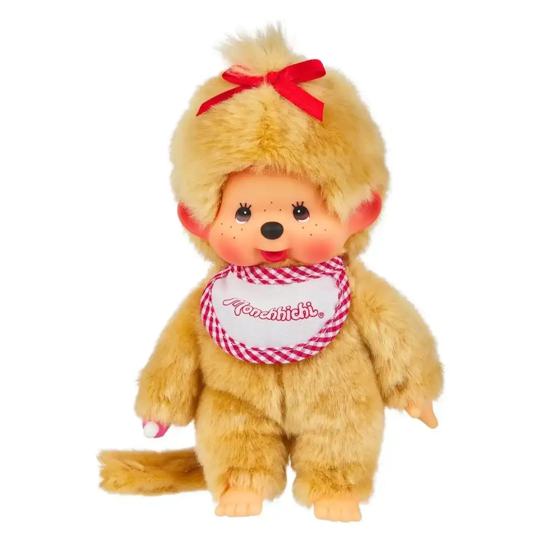 Monchichi Beige Girl Stuffed Toy - Collectible Doll with Adorable Design, Soft Fabric, Kawaii Aesthetic Cute Collectibles for Art Toy Enthusiasts