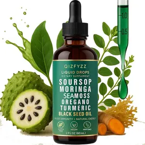 Soursop Bitters Liquid Drops 10-in-1 with Nori, Moringa, Turmeric, Black Seed Oil, Oregano, Ashwagandha | Herbal Extracts for Overall Health | Vegan, Non-GMO | 2 fl oz