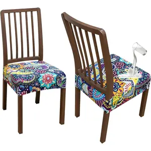 Waterproof Dining Chair Seat Covers Set of 4 Boho Pattern Rear-Covered Stretch Chairs Cushion Slipcover for Dining Room 15-18 inch Length Washable Removable