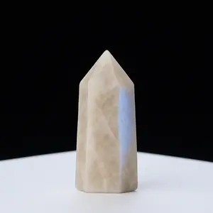 Natural Moonstone Crystal Tower – Hand-Carved Polished Hexagonal Point for Enhancing Intuition, Emotional Healing, Feminine Energy & Spiritual Awakening – Healing Stone for Meditation, Chakra Work & Sacred Décor