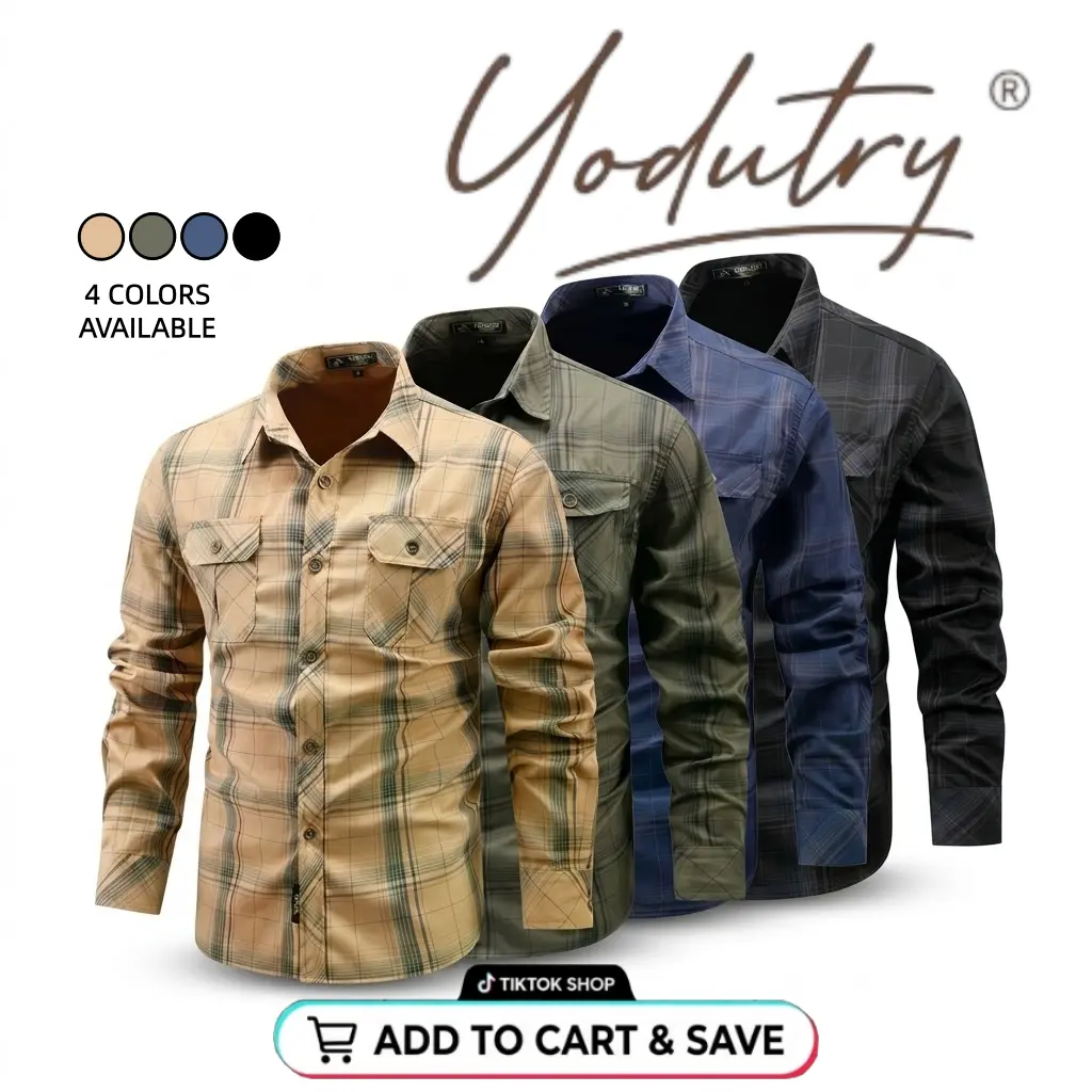 Yodutry | Men's Plaid Shirt Long Sleeve Button Down Casual Work Shirts with Dual Pocket Relaxed Fit,Men's Classic Plaid Long Sleeve Shirt Heavyweight Cotton Button Down Workwear Top