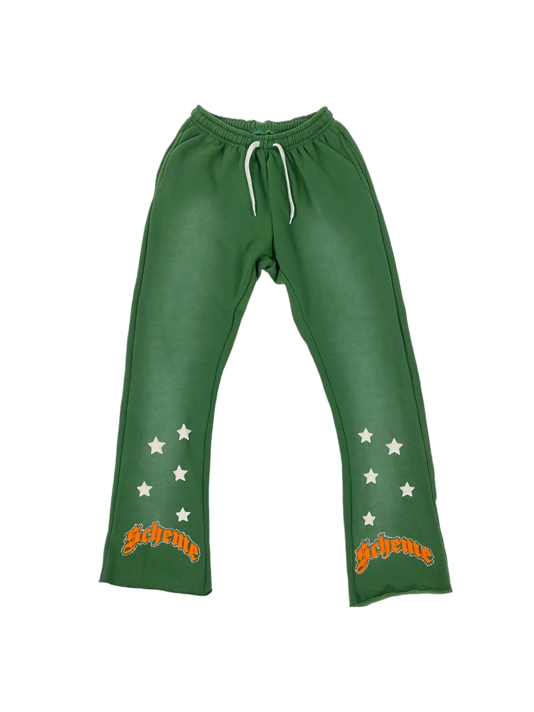 Rhinestone Star Puff Flare Sweats - Washed Green