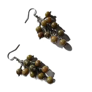 Yassy Creates | Chinese Unakite Gemstone Cluster Earrings | Handmade Balance Healing Energy Jewelry for Women