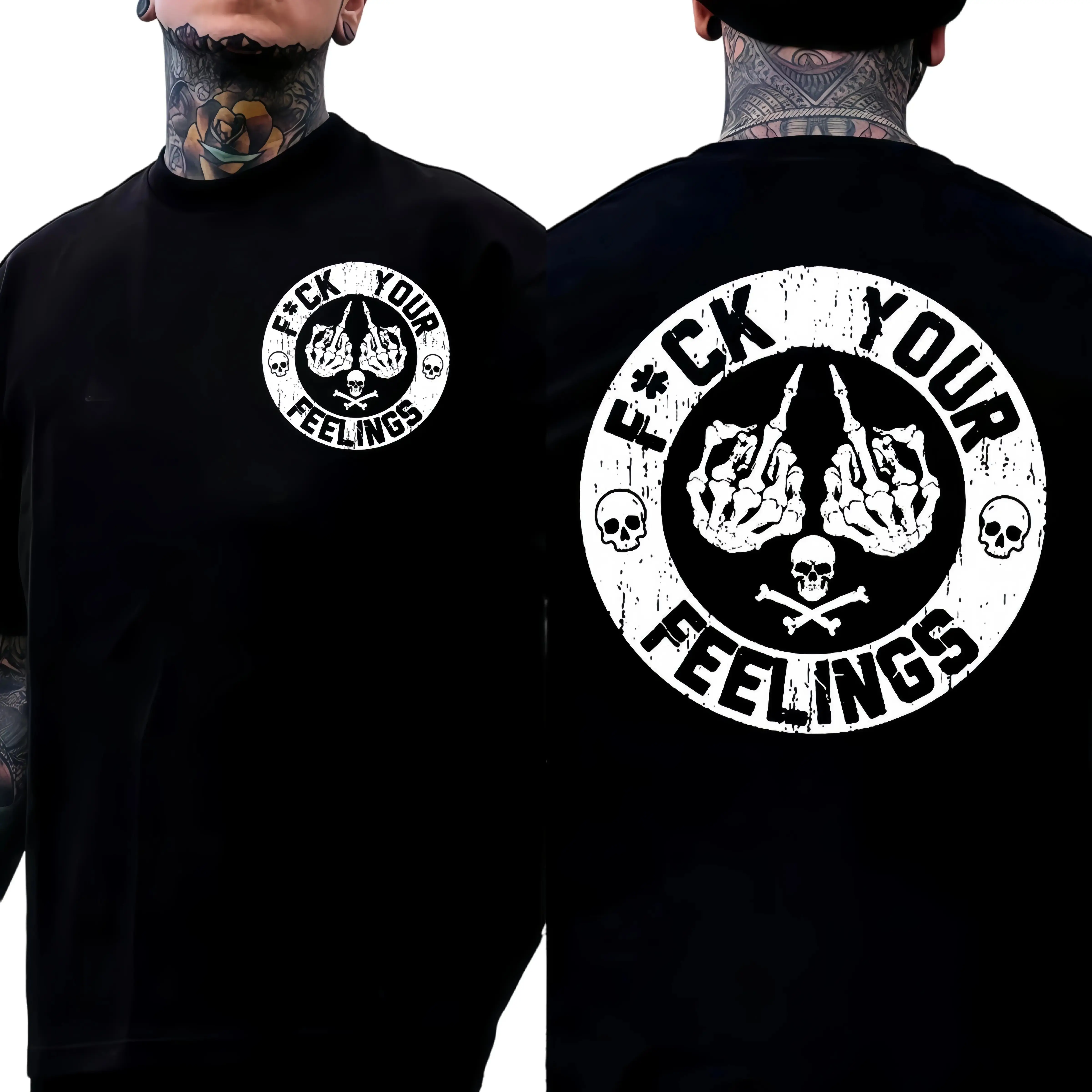 Men's Oversized Graphic T-Shirt, Grunge Streetwear Style with Skull Back Print, Smooth Breathable Cotton Short Sleeve Crewneck, Tshirt, Top, Shortsleeve, Menswear, Fabric, Halloween, Casual Fit, Grunge Aesthetic, Loose Fit