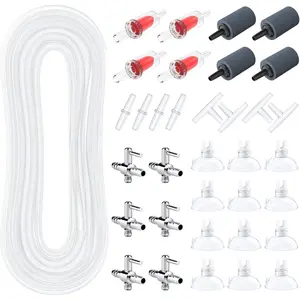 Aquarium Tubing, 50  Fish  Airline Tubing, Aquarium Air Pump Accessories Kit with Air Stones, Check Valves, Suction Cups, Air Control Valves and Connectors