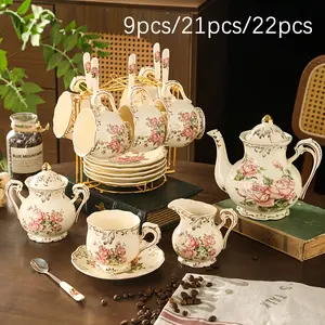 Vintage Rose Gold Rim Ceramic Tea Set, Perfect Graduation/mother's Day Gift, Easy to Clean, Ideal for Tea Lovers