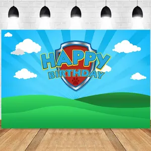 Photography Background Paw Patrol Shield Happy Birthday Childlike Scene Children's Birthday Party Photo Studio Backdrop