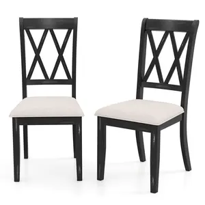 COSTWAY - Dining Chairs Set of 2 Kitchen Side Chairs with Curved Cross Back-Beige