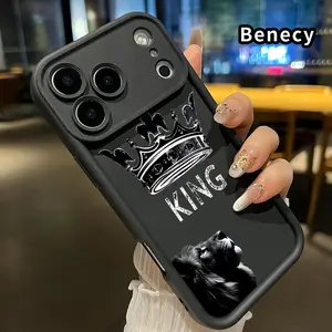 King Lion Crown Pattern TPU Phone Case for iPhone 17 Pro Max 16 15 14 Plus 13 12 Mini 11 XR X XS Air E Shockproof Full Camera Protection Durable Slim Silicone Cover Smartphone Casing