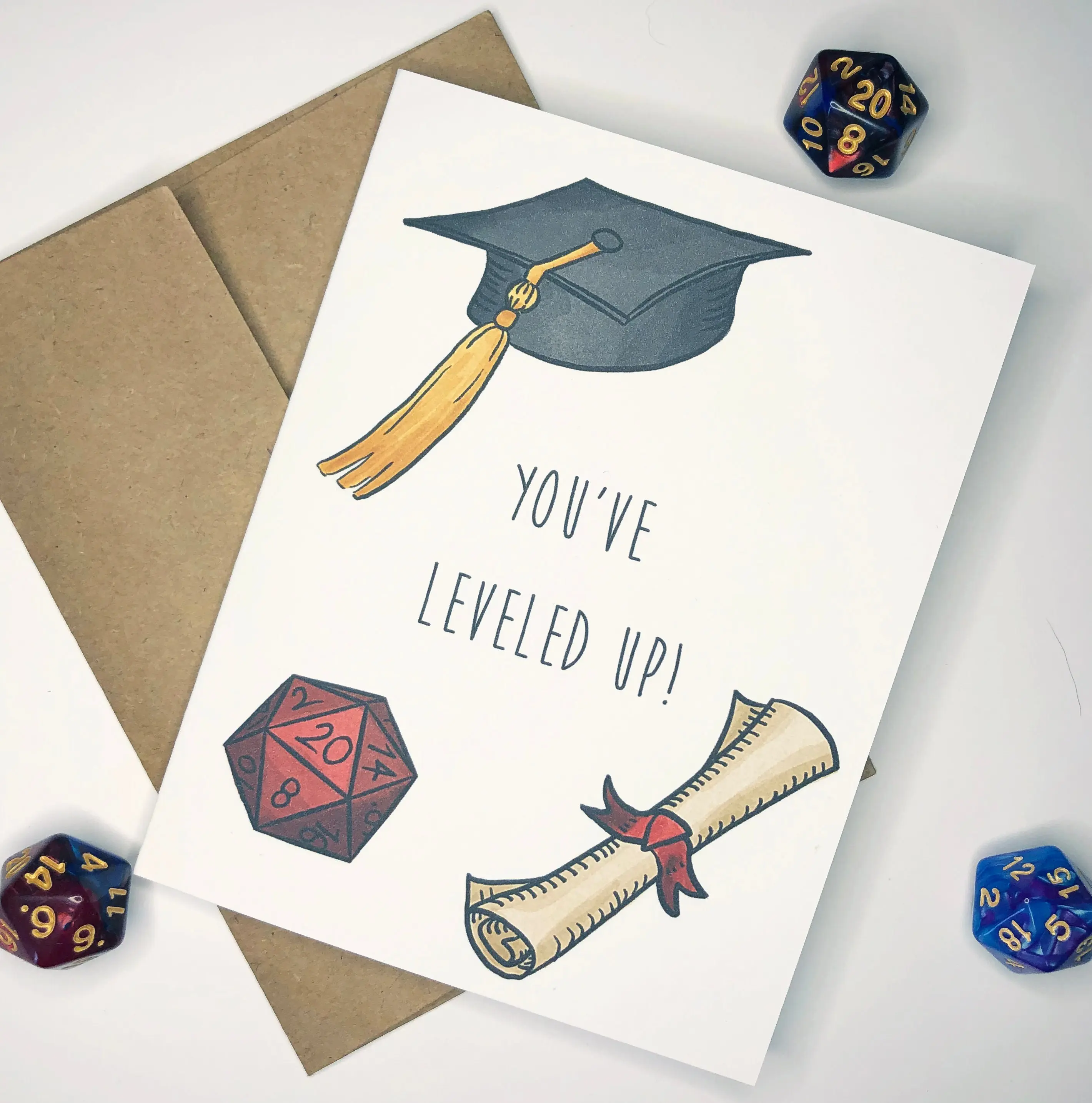 You've Leveled Up! - Graduation Greeting Card - stationery, congratulations, gift, rpg, gamer, geek, nerd, congrats, dnd