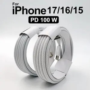Original 100W PD USB-C to USB C Fast Charger Super Fast Charging Cable For Apple iPhone 17 Pro Max 16 15 Plus 14 13 12 11 X XS Type C Quick Charging Smartphone Electronic