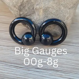 Pair Black Ion Plated 316L Surgical Steel Spring Loaded Captive Bead Ring Septum Ear Plug Horseshoes Gauges 00g 0g 2g 4g 6g 8g CBR stretched