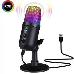 Atzeste USB Microphone, Computer Condenser Gaming Mic for PC/Laptop/PS4/5, Headphone Output, Volume Control, USB Type C Plug and Play, LED Mute Button, for Streaming, Podcast, Studio Recording