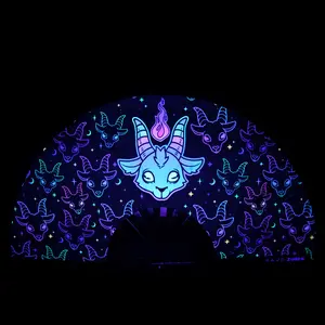 Radiant Baphomet UV-Reactive Hand Fan | Foldable Bamboo Ribs | Premium Polyester Fabric | Matching Holster | Rave Fan | Festival Fan Decor Foldable Cooling Wooden