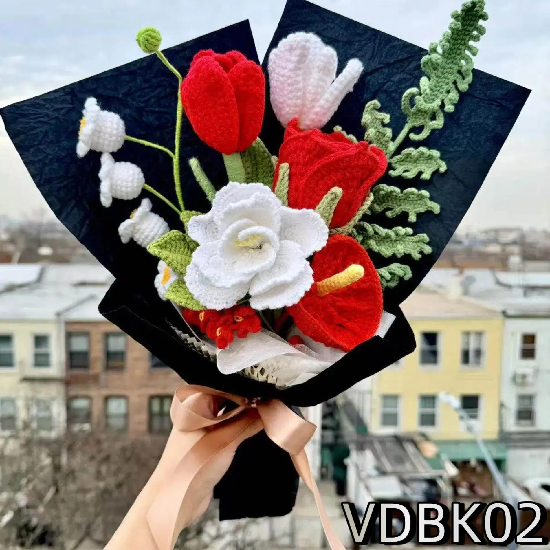 Handmade Red Crochet Rose Bouquet for Valentines and Anniversaries