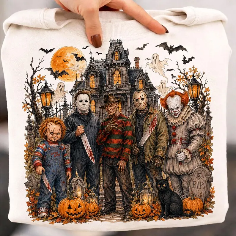Retro Halloween Horror Sweatshirt, Scary Movie Tee, Vintage Halloween Characters T-Shirt, Horror Film Graphic Shirt, Spooky Season Tee, Halloween Graphic Tee