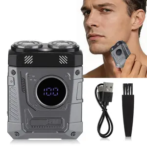 Men's magnetic dual blade electric shaver, digital rechargeable beard trimmer, portable facial/beard dry and wet dual-use shaver, suitable for home use, travel use or gift giving