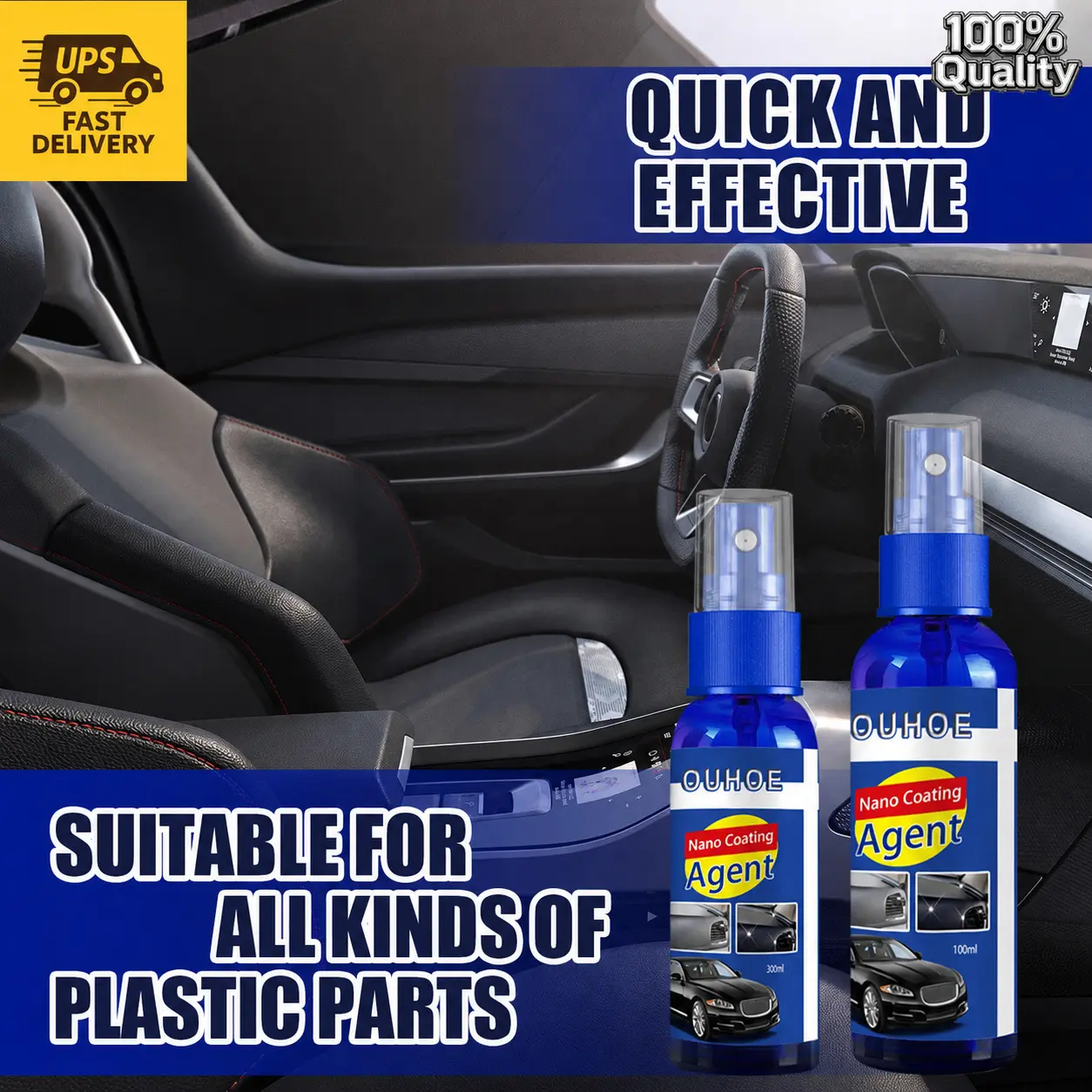 Automotive Interior Renewal Spray - Silicone Oil Foam Cleaner, Quick Clean Plastic Instrument Panel Polish, Emulsion Surface Treatment, Reduces Cracking & UV Impact, Dust Removal, Up to UPS Fast Delivery