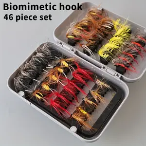 46 handmade imitation fly set suitable for catching trout/sea bass with switchable freshwater/seawater options Artificial Fishing Lures