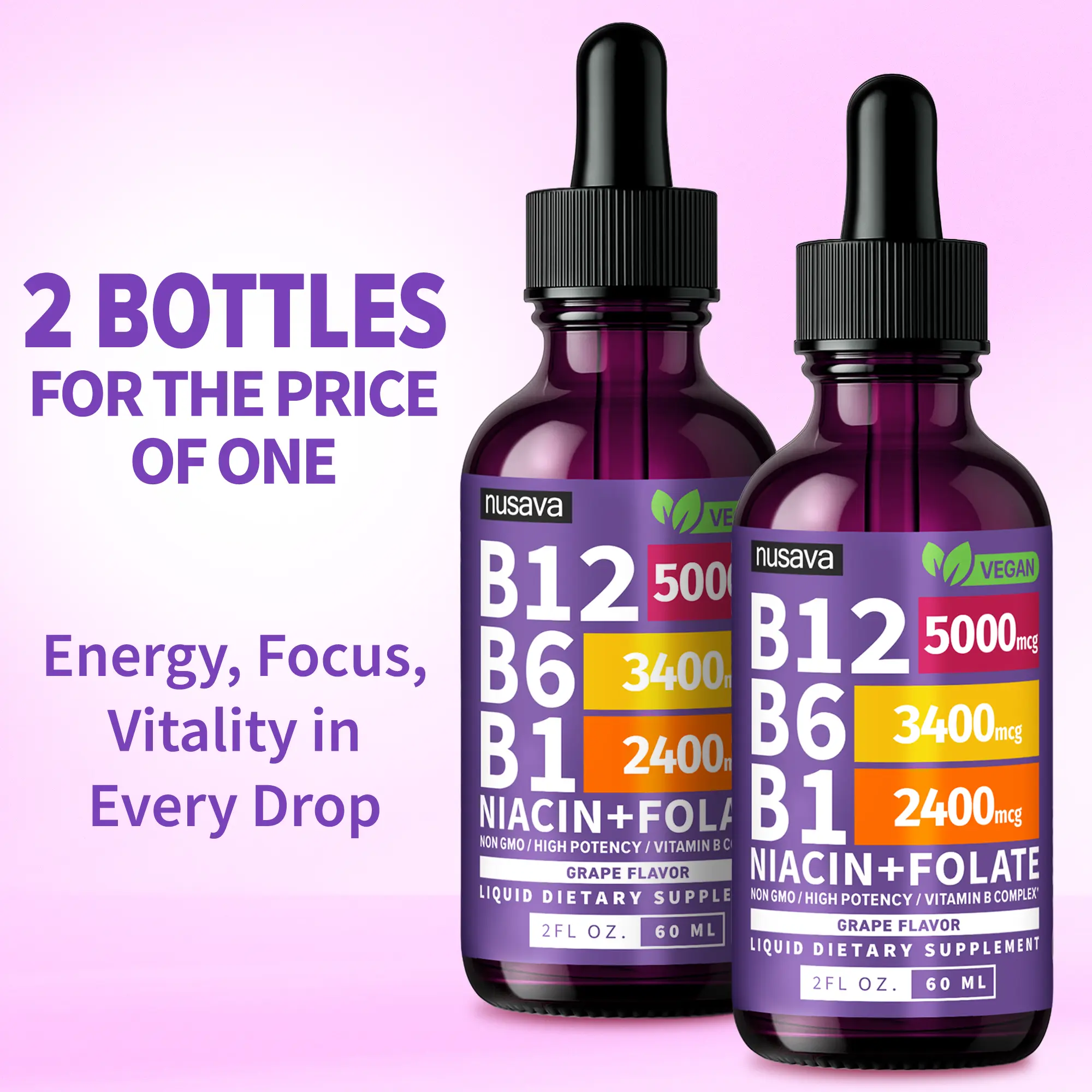 2-PACK) Vitamin B12 Liquid Supplement Drops with B6, B1, Niacin & Folate -  Edible Support for Energy, Brain & Heart, Non-GMO & Gluten-Free, 4 Fl Oz  Fitness Dietary - TikTok Shop