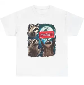 Three Raccoons CocaCola Graphic Unisex T-shirts, Retro 90s Funny Cute Coca Tee, Sweatshirt, Hoodie, Top Cotton Menswear Streetwear Round Neck L95