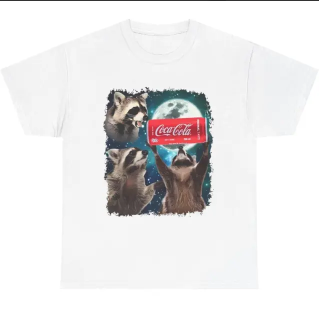 Three Raccoons CocaCola Graphic Unisex T-shirts, Retro 90s Funny Cute Coca Tee, Sweatshirt, Hoodie, Top Cotton Menswear Streetwear Round Neck L95