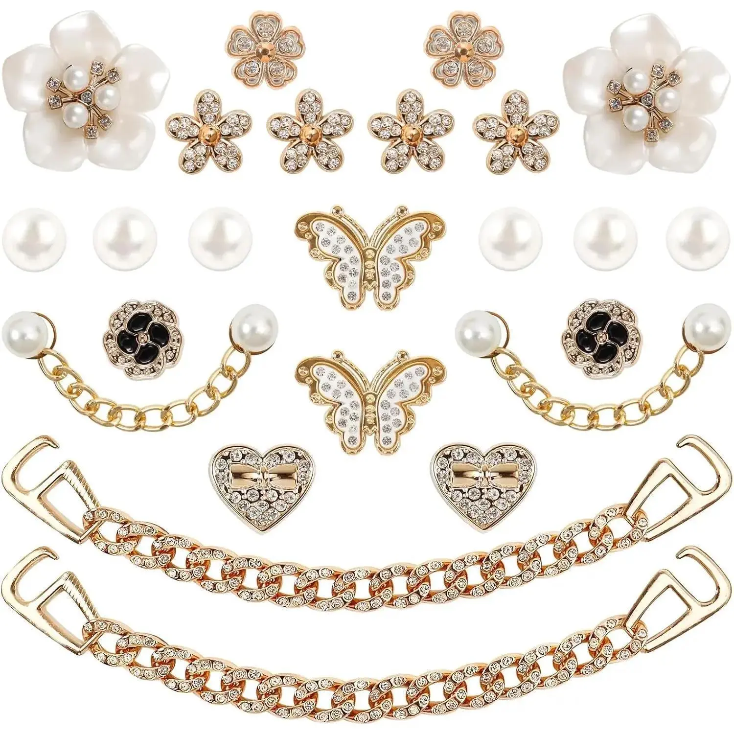 Bling Footwear Charms Set - Sparkling DIY Flower, Pearl & Rhinestone Chain Decor, Bridal Clog Accessories for Women's Birthday Party Gifts