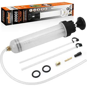 200cc Fluid Extractor Syringe Oil Pump, Fluid Evacuator with 23" Flexible Hose, 12" Fine & Coarse Hoses, for Automotive, Motorcycle, Marine & Equipment Maintenance (9PCS)