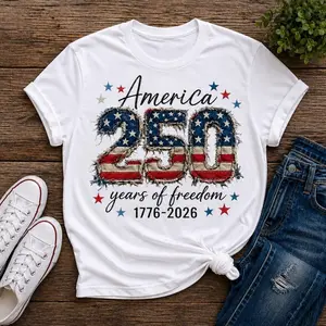 Patriotic Shirt 4th of July Shirt 250th Anniversary Faux Patchwork USA Shirt America Shirt 1776- 2026 Independence Day Tee USA Flag Shirt