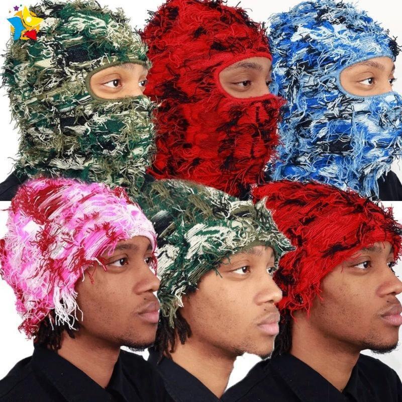 Distressed Ski Mask Balaclava, Yeat Shiesty Fluffy Knitted Full Face Mask for Men/Women