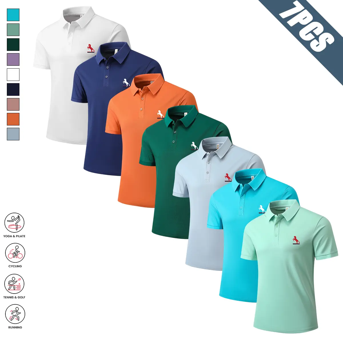 Men’s 7-Pack Summer Polo Shirts - Breathable, Sweat-Absorbing, Conservative, Front-Placket, Preppy, Short-Sleeve, Solid-Color, Regular-Fit Casual Sporty Apparel for Outdoor Activities, Everyday Wear, Conservative Polo Shirts, Front-Placket Polo Shirts Men’s 7-Pack Summer Polo Shirts - Breathable, Sweat-Absorbing, Conservative, Front-Placket, Preppy, Short-Sleeve, Solid-Color, Regular-Fit Casual Sporty Apparel for Outdoor Activities, Everyday Wear, Conservative Polo Shirts, Front-Placket Polo Shirts