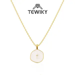 TEWIKY Gold Cross Necklace for Women Dainty Simple Cross Pendant with Enamel & Cubic Zirconia Gem Elegant Hypoallergenic Brass Jewelry Party Daily Wear For Easter
