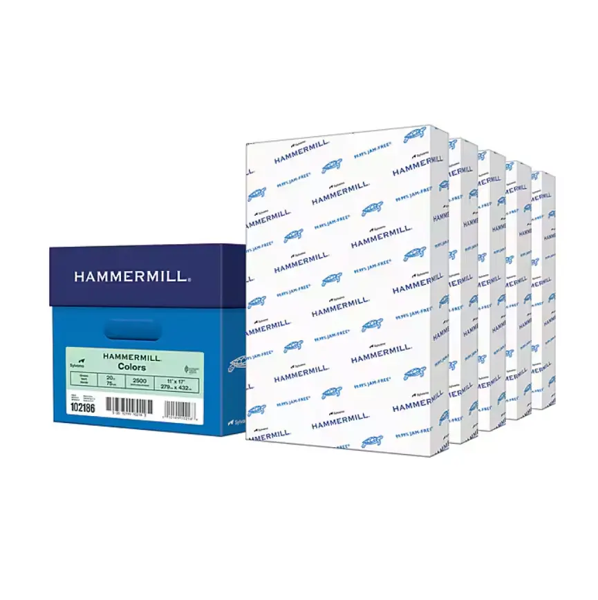 Hammermill 11" x 17" Colored Copy Paper, 20 lbs., Green, 500 Sheets/Ream, 5/Reams (102186CT)