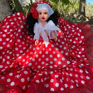 Gypsy Doll Muñeca Gitana 18 Inches with Red Polka Dot Dress and White Headpiece Custom Order Available