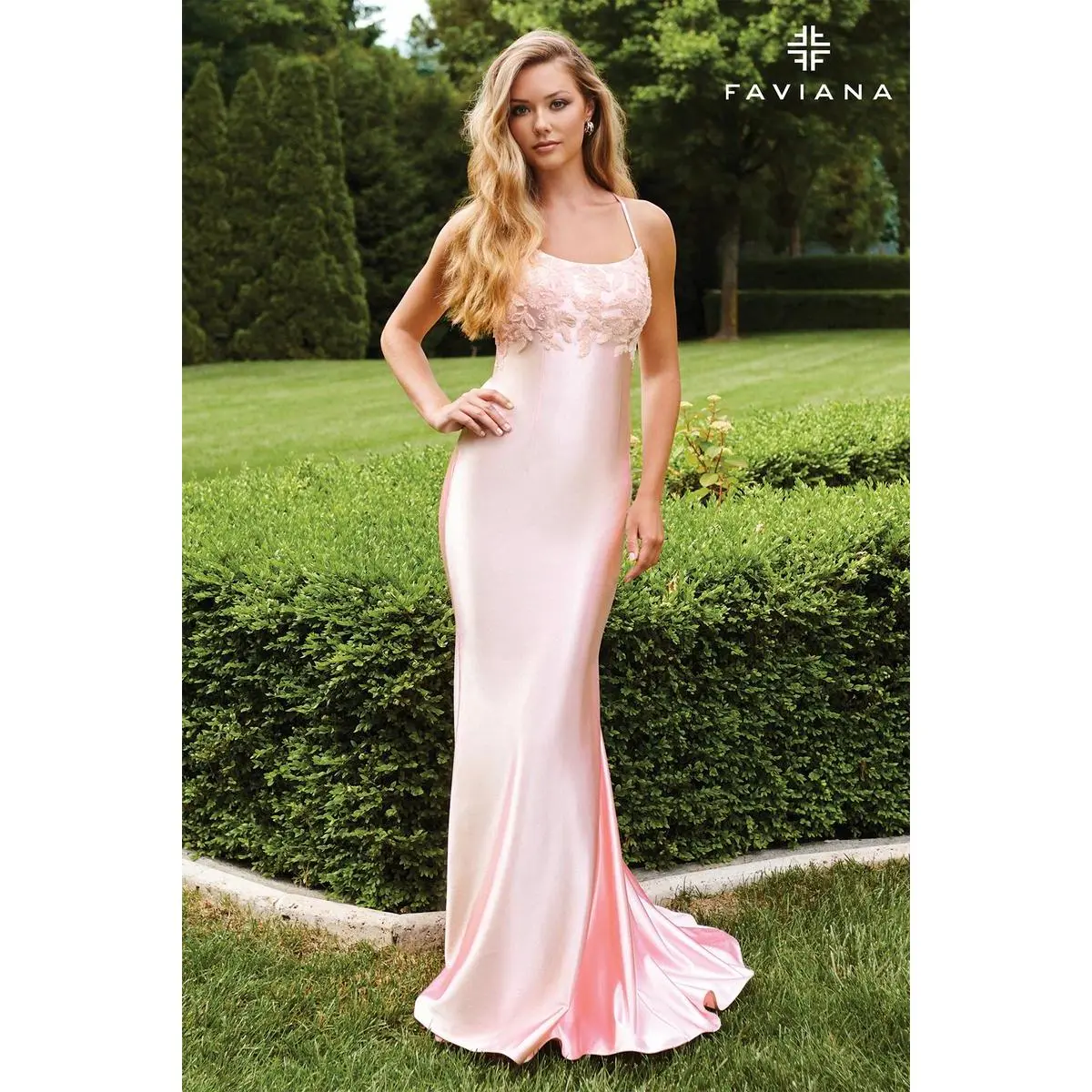 Faviana Sequin Applique Satin Prom Dress E11201
