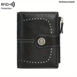 Women’s Solid Color Vintage Style Stylish PU Leather Wallet - RFID Blocking Anti-Theft, Zipper Wallet Design, Large Capacity Multi-Functional Storage for Passport, Cards, Cash, Camping & Hiking Daily Essential, Stylish Wallet