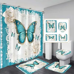 Luxury Bow Print Shower Curtain Set with 12 Hooks, No-Drill Bathroom Divider, Modern Home Decor, Perfect Gift for Friends and Family