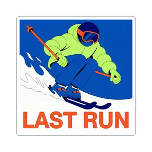 Kiss-Cut Sticker — 'LAST RUN' Skier Design (Winter Sports Laptop Decal)