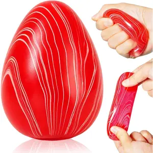 Marble Pattern Egg Stress Balls, Soft Squishy Squeeze Fidget Toys for Kids Adults, Sensory Relief Toys for Autism ADHD, Cute Fidgets for Classroom Prizes Party Surprise Gifts (Red)
