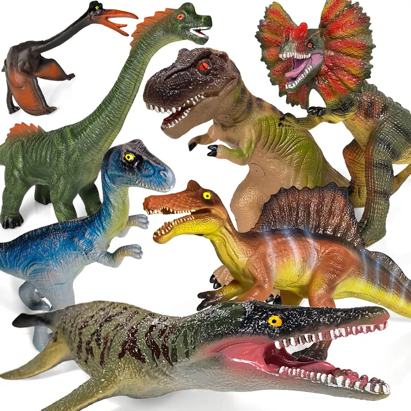 Gzsbaby Large Sturdy Realistic-Look Soft Dinosaur Figures Set - Realistic 7 Figures, Prehistoric Creature Rex Toy, Animals and Nature Themed Pretend Play Toys for 3-6-8 Years Old Boys, Birthday Gifts