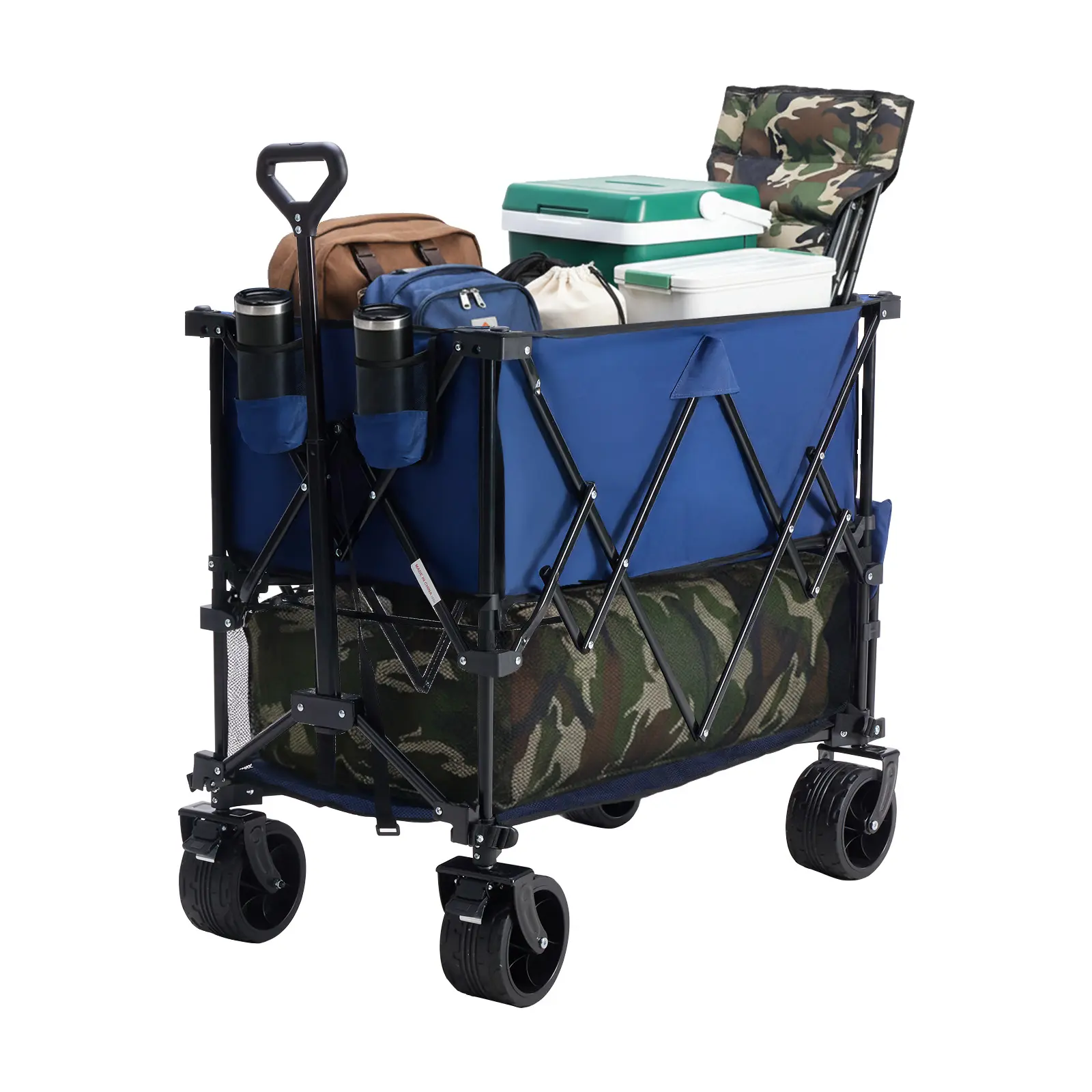 Sweetcrispy Heavy Duty Collapsible Foldable Wagon - Double-Decker, 440 lbs Load Capacity, Brakes, Flexible Handle, All-Terrain Wheels, for Grocery Camping, Portable Collapsible Trollies (Home Improvement Building Supplies)