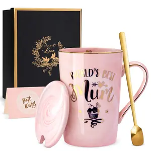 Doublewhale Mother's Day Gifts for Mom from Daughter Son husband - Funny & Unique Holiday Moms Mug Gift Boxed Set for Mothers Wife - Best 14Oz Marble Ceramic Coffee Cup with Lid Spoon Card a creative Valentine's Day gift idea, presented